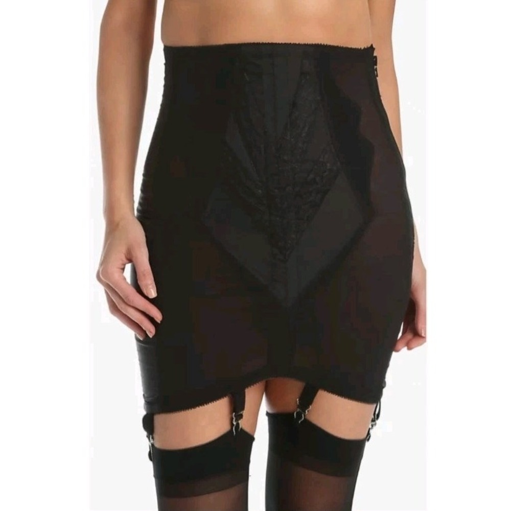 Rago 1294 Black Open Bottom Girdle Shapewear Size Large 30 Zipper Garter Straps - Picture 2 of 12